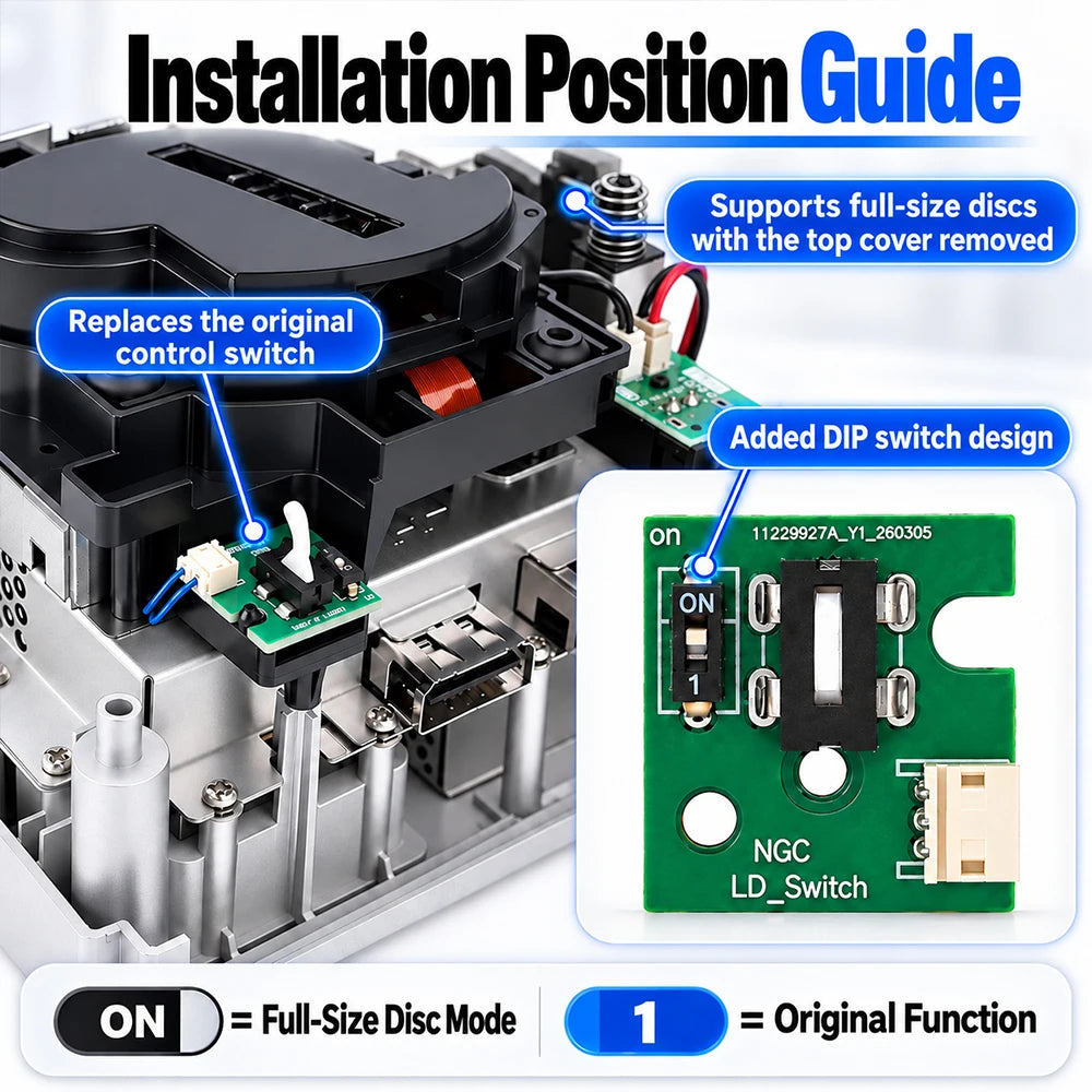 GC Optical Drive Lid Control Switch Replacement Board with Full-Size Disc Mode for GameCube NGC Console