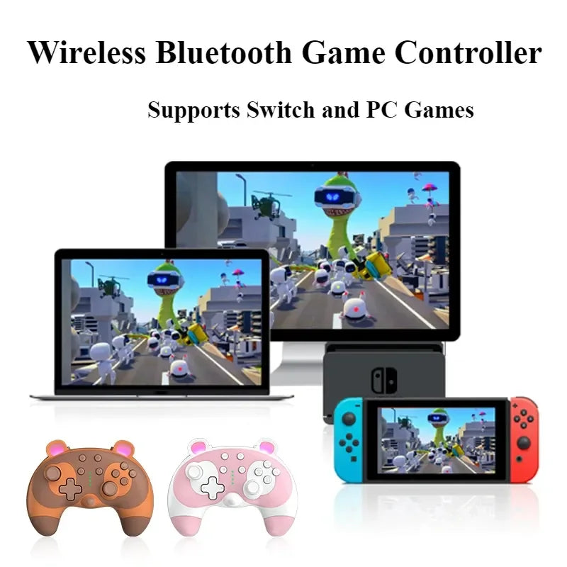 Kawaii Cartoon Bluetooth Gamepad, Pink, for PC and Switch