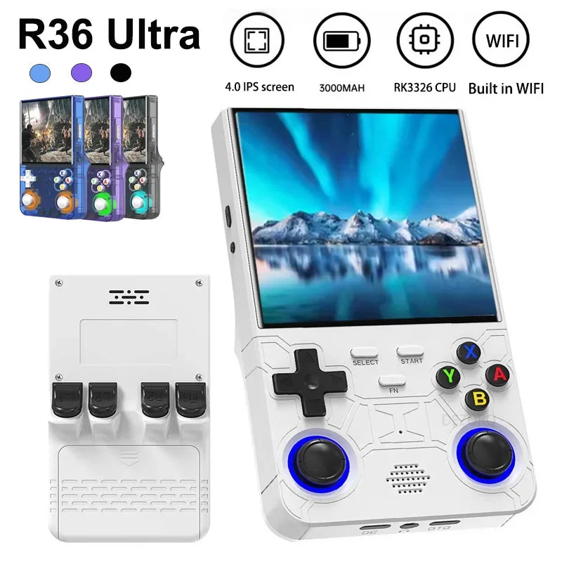 R36 Ultra Console Portable Retro Game 4‘’ IPS Screen Handheld Game Players Emulator Pocket Video Player 64G/128G 20000+ Games