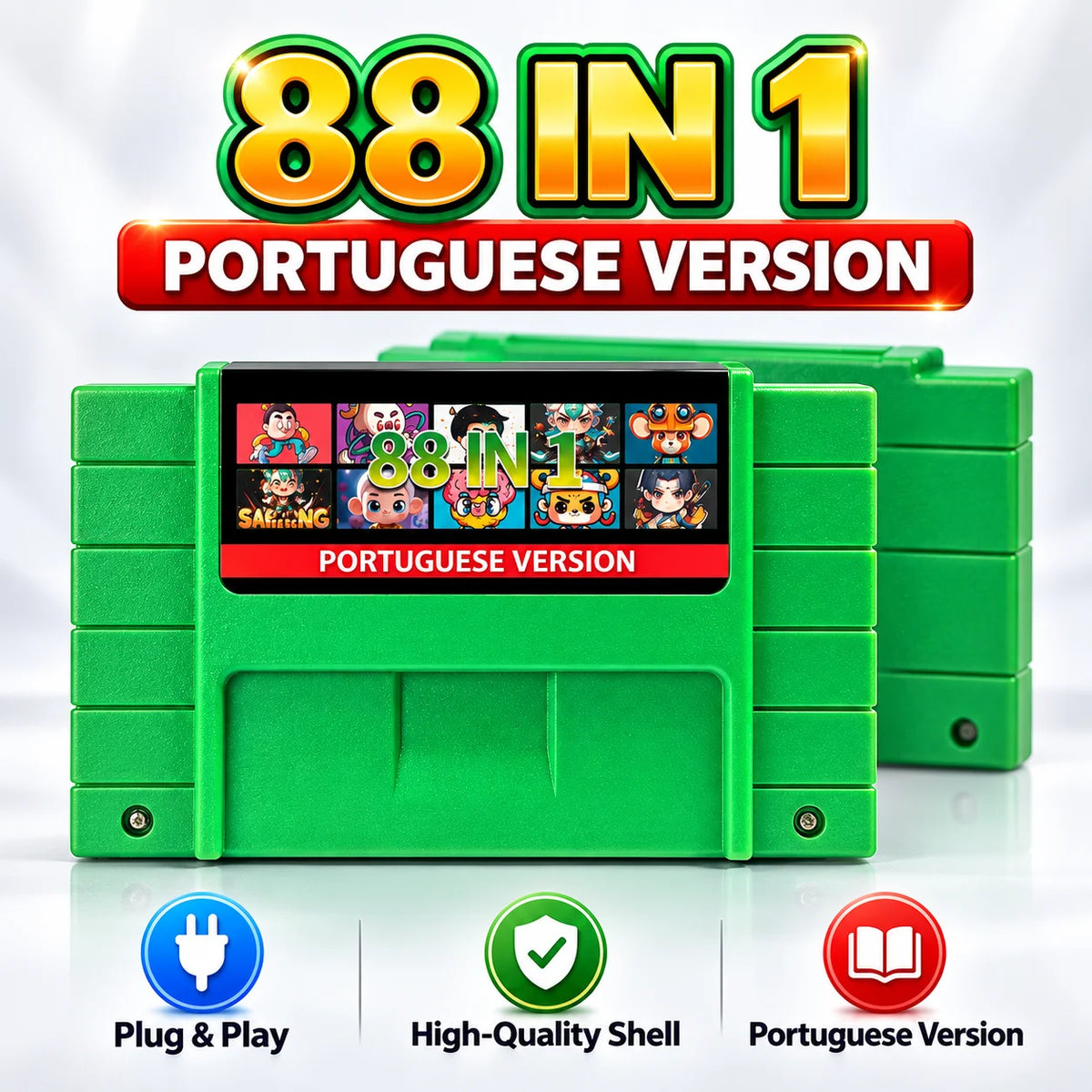 Super 88 In 1 Portuguese Game Cartridge Multi Game Card Green For SNES US NTSC 16 Bit Video Game Console