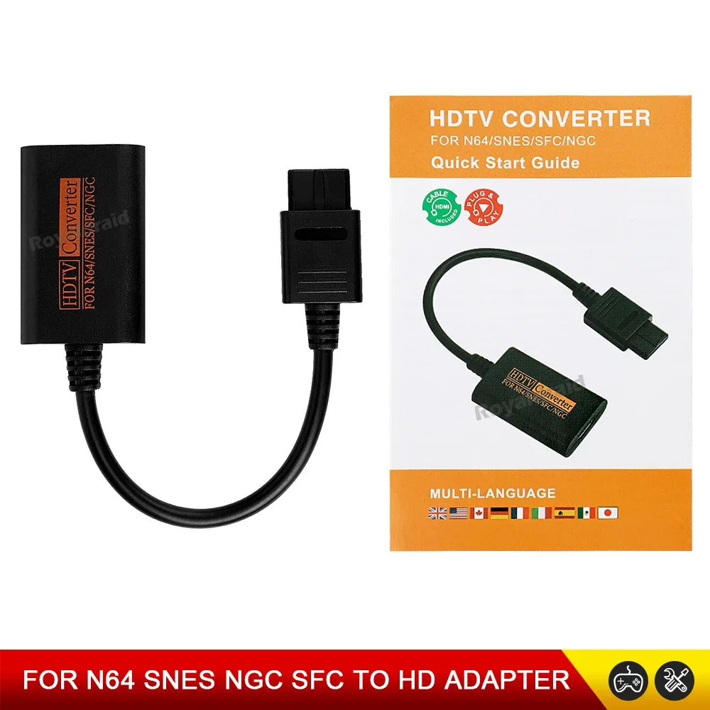 For N64 to HDMI-Compatible HDTV Converter Adapter for N64/Gamecube/SNES/GC Plug Play Full Digital 1080P No External Power