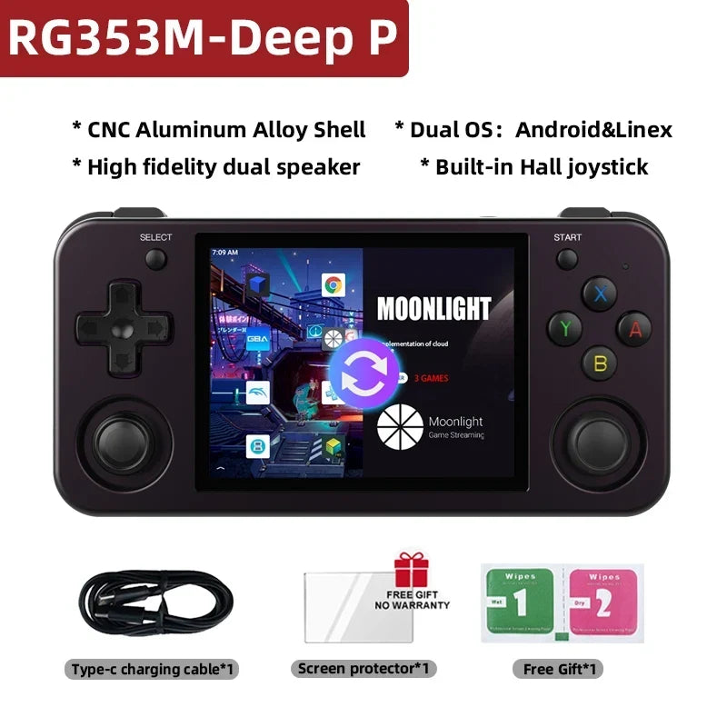 ANBERNIC RG353M Handheld Game Console Aluminium Alloy CNC Support Dual OS Android 11+Linux, 5G WiFi 4.2 Bluetooth 3.5 Inch IPS