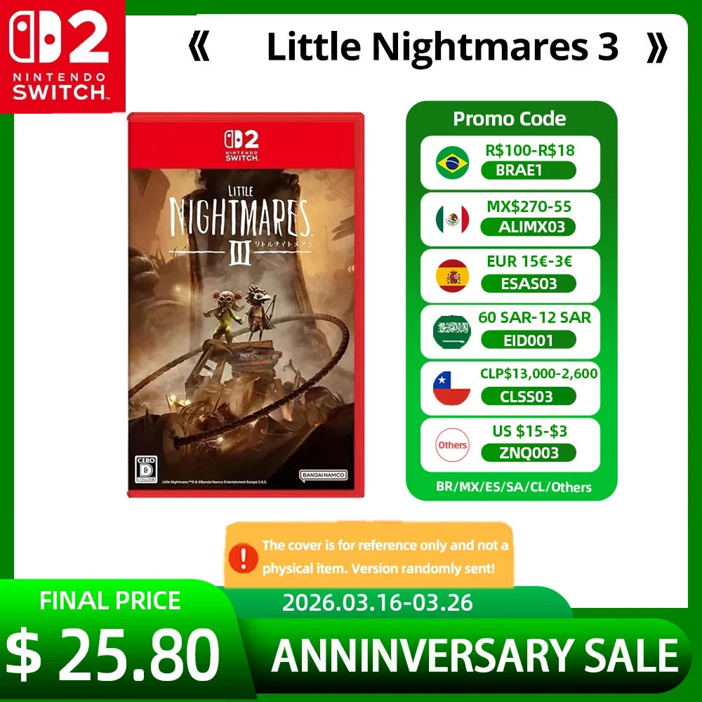 Nintendo Switch 2 Little Nightmares 3 Games Deals 100% New Original Physical Game Card Support 1-2 Players for Nintendo Switch 2