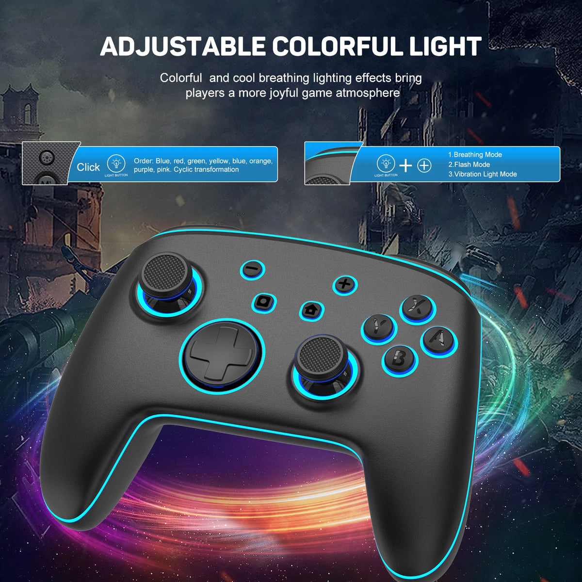 LinYuvo Wireless Controller KS11 (No Deadzone) for Switch/Lite/OLED with Vibration,Motion,Turbo,Metal Joystick and LED Light